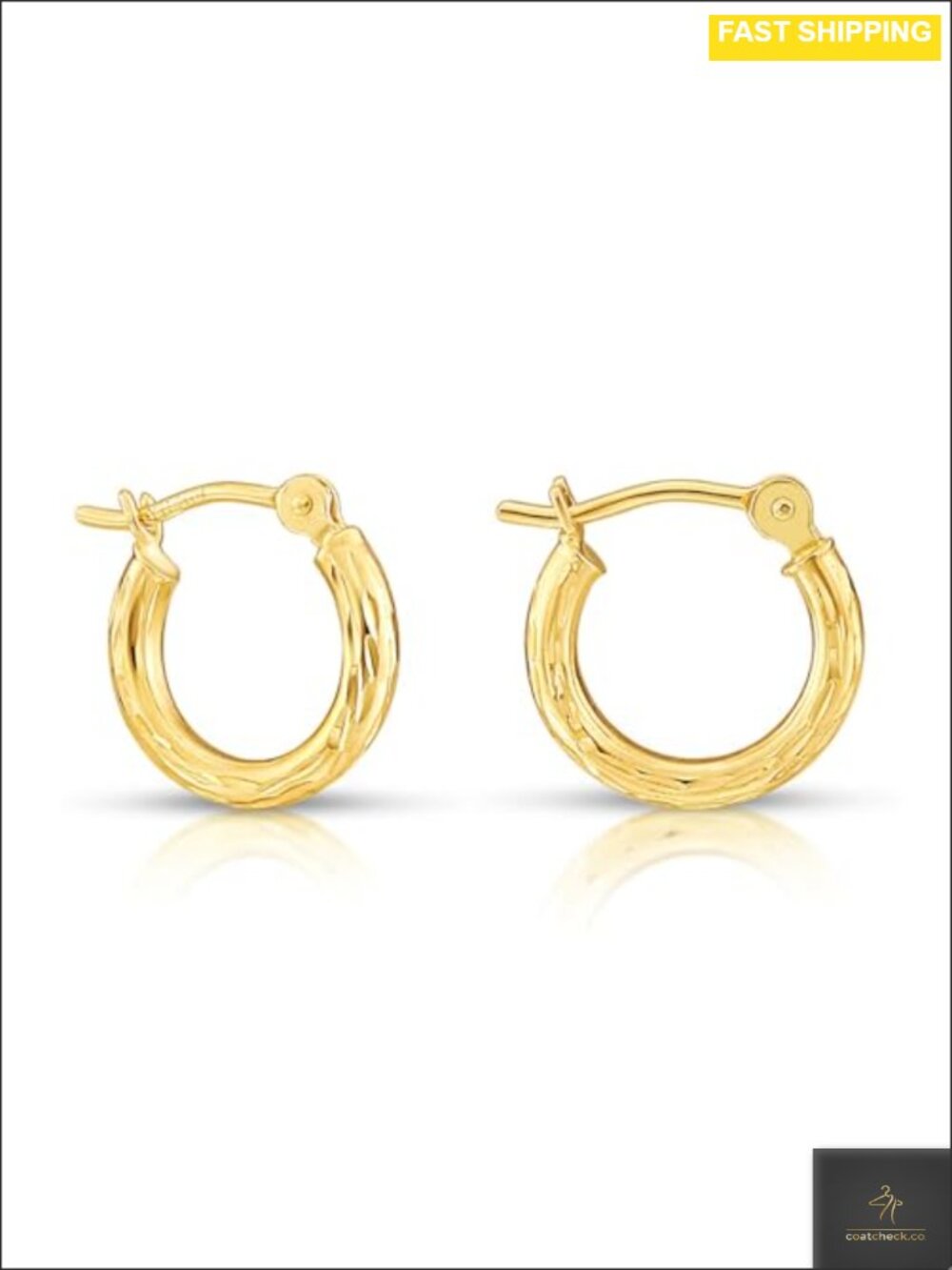 14k Yellow Gold Diamond-Cut Round Hoop Earrings 14mm Click-Top
